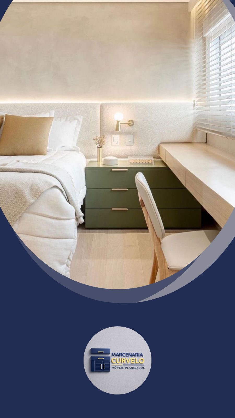 Quarto com móveis planejados e bancada
